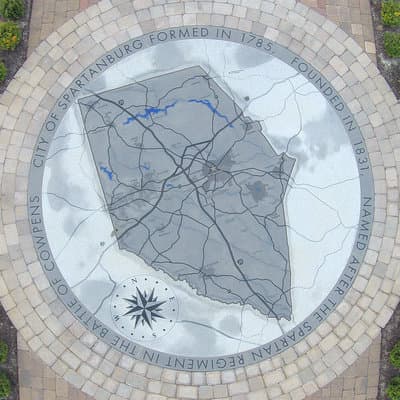 A map of Spartanburg, SC in granite.